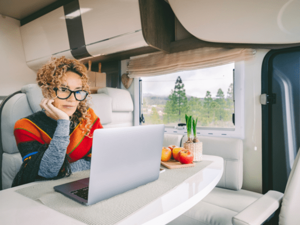 A woman planning Pop-Up Camper Remodel