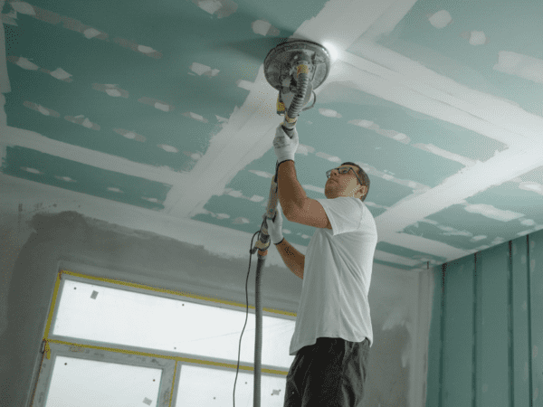 One man working on Painted ceiling tiles