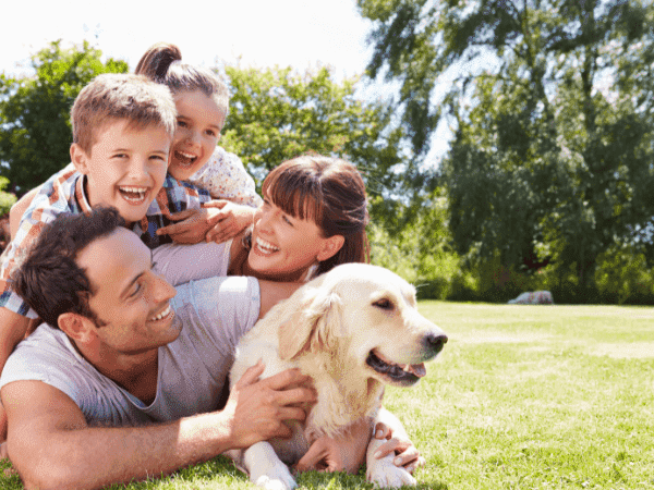Family and dog in Pet-Friendly Houses for Rent