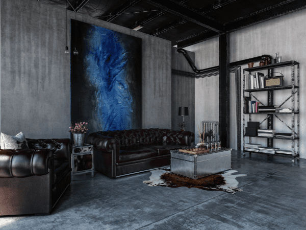 Polished concrete floors of a living room
