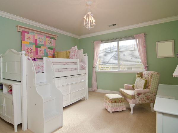 Storage in White bunk bed with stairs