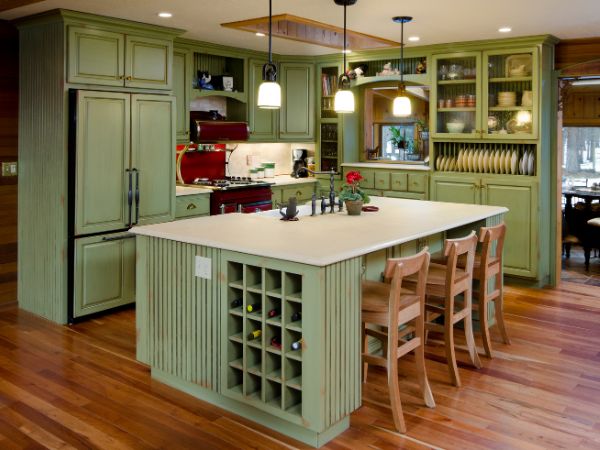 Sage Green Kitchen Cabinets, With Green countertop